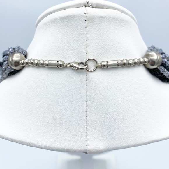 Substantial Seed Bead Multi Strand Faux Pearl Black & Gray Statement Necklace - Picture 4 of 10
